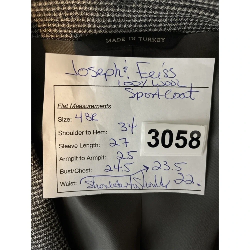 Wool Houndstooth Blazer Sport Coat Men 48R Blk/Beige‎ Office Evening Business